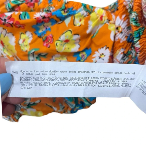 Zara Orange Floral  Print Puff Sleeve Flounce Crop Top Size Small - Picture 6 of 7
